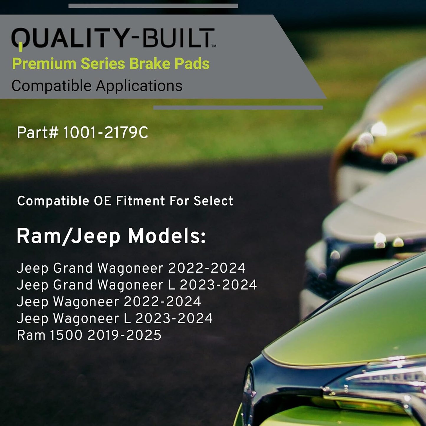 Premium Ceramic Front Brake Pads (1001-2179C) Compatible with Jeep Grand Wagoneer 2024-2022, Grand Wagoneer L 2024-2023, Wagoneer 2024-2022, Wagoneer L 2024-2023, Ram 1500 2025-2019