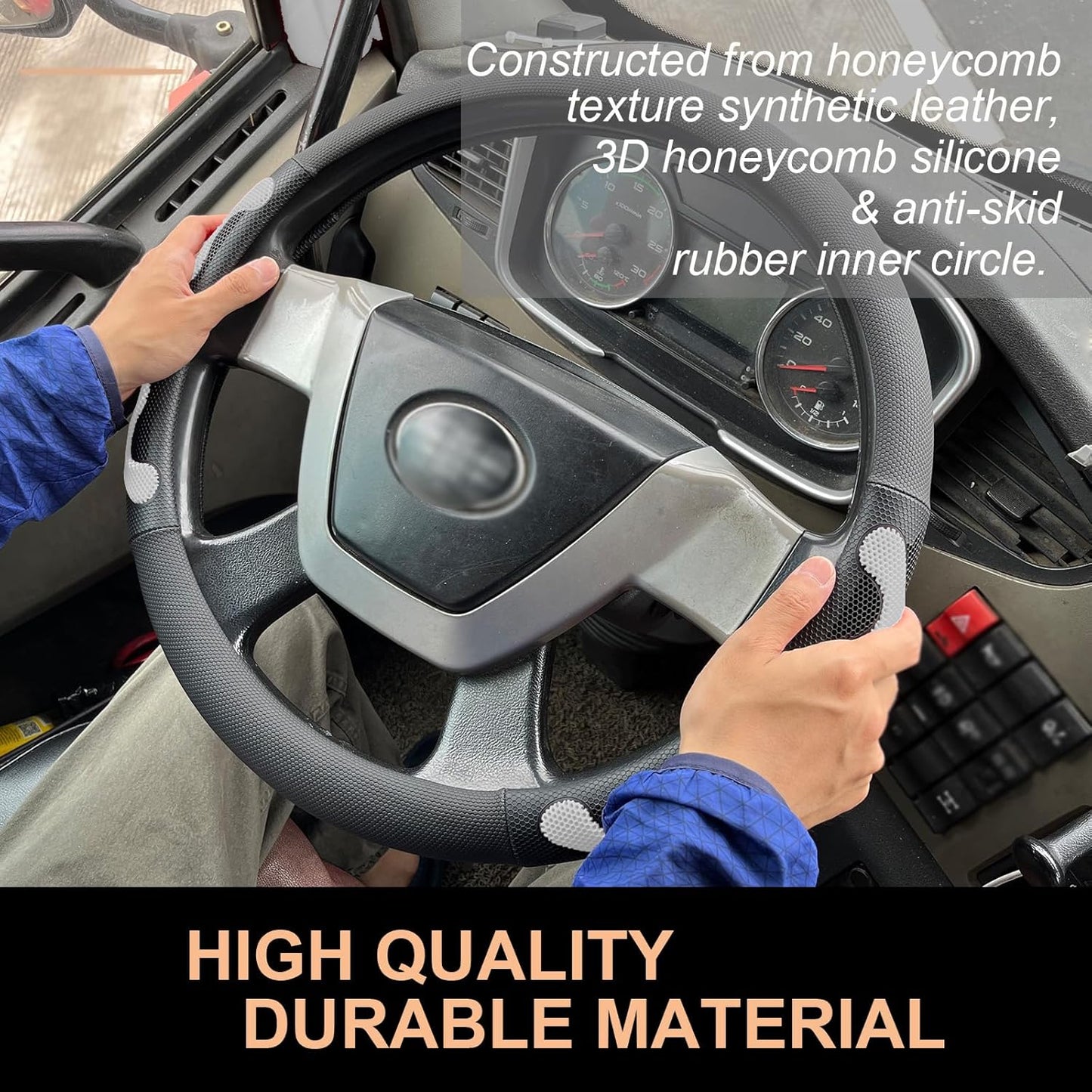 PINCTROT XL Size 17.5-18 Inch Comfy Grip Steering Wheel Cover for Semi Truck, Fits RV, Big Rig Trucker, 18 Wheeler and Classic Cars, Anti-Slip Design 17.5-18 Inch(Silicone White)