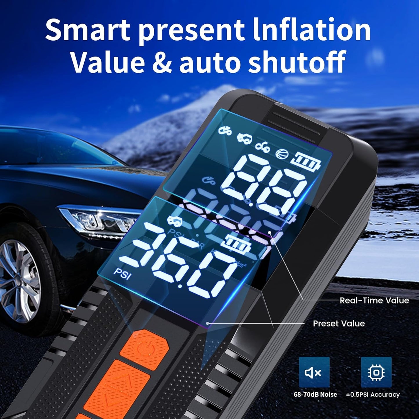 Tire Inflator Portable Air Compressor, 6X Faster 180 PSI Cordless Air Compressor, Air Pump with Pressure Gauge - Portable Tire Inflator for Car, Pickup, Motor, Bicycle, Balls and More