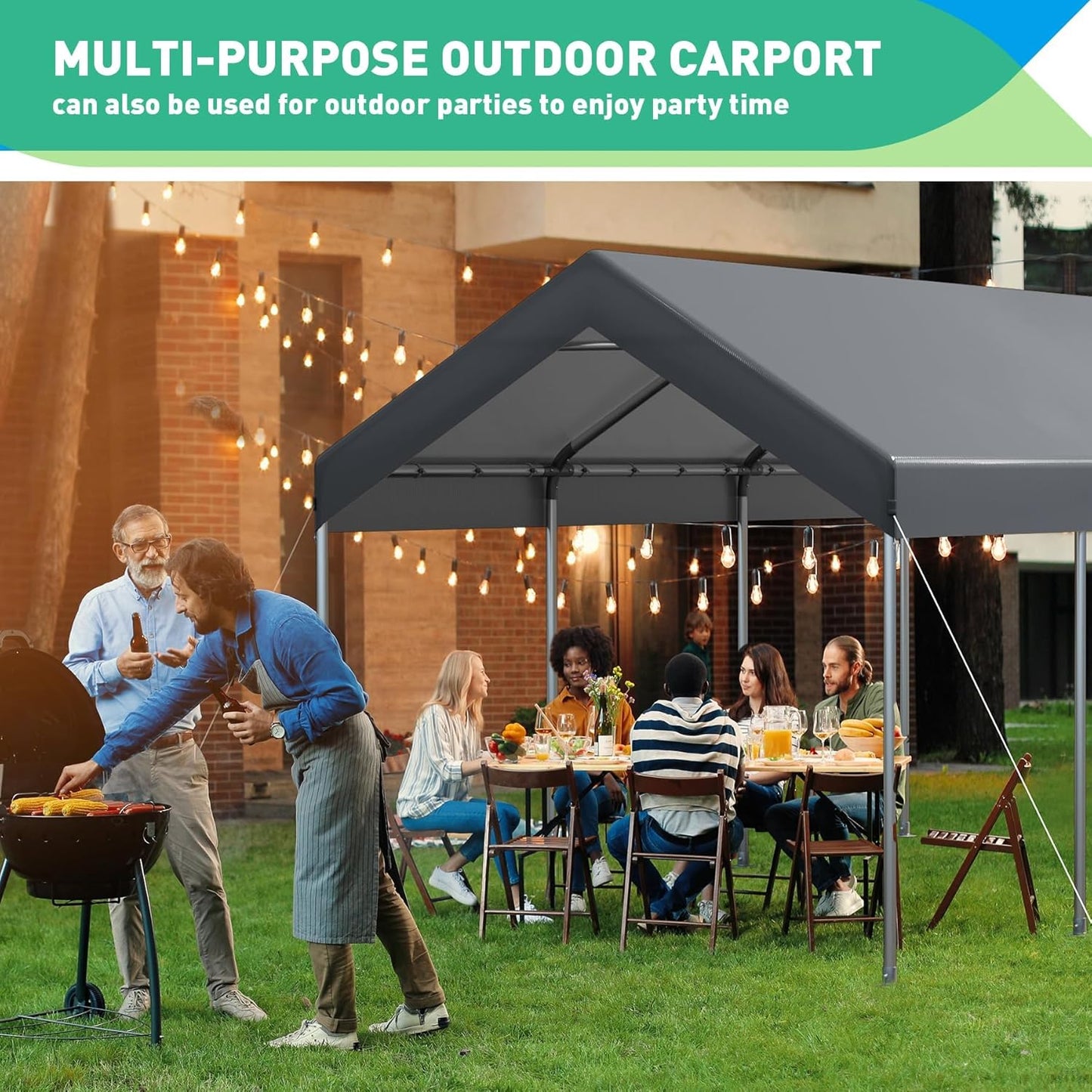 12X20 Ft Heavy Duty Carport Canopy, Portable Garage, Car Tents, Easy to Assemble, Reinforced Structure, with Hanging Edge, Applicable to Car, Bike, Boat, Party (Gray)