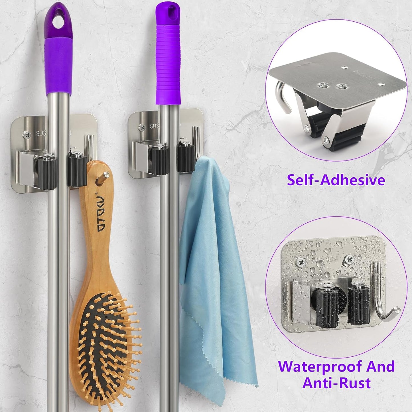 Broom Holder Wall Mount Screw Drilling, Sturdy Heavy Duty Stainless Steel Mop Gripper Rack Perforated, Perfect for Laundry Room Organizer, Fit with Laundry Kitchen Garage Garden Storage System