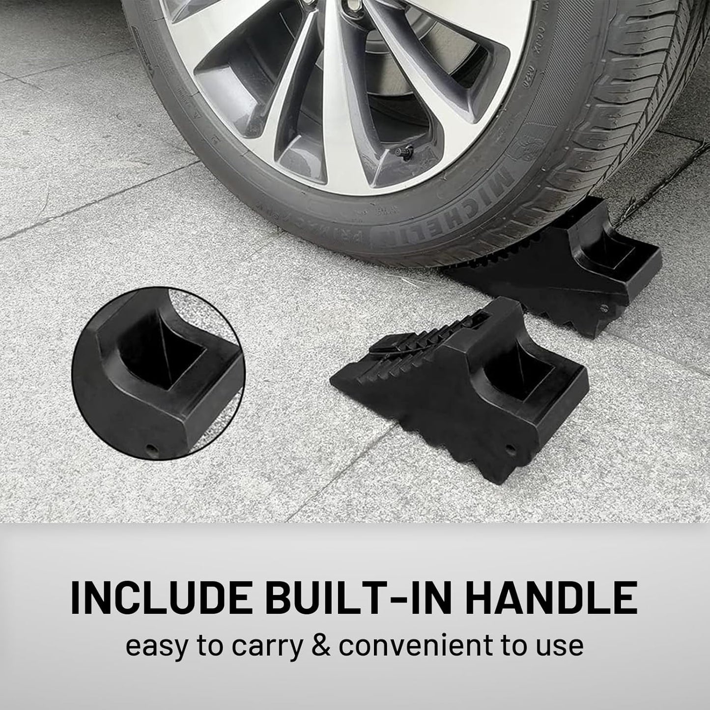 ROBLOCK Solid Rubber Wheel Chocks Heavy Duty Trailer Chock, G.V.W. Up to 4T, 2 Pack Black, 8.6" L x 3.7 W x 4.7" H for Car, Travel Trailers, RV, Truck, and ATV, for All Weather Use