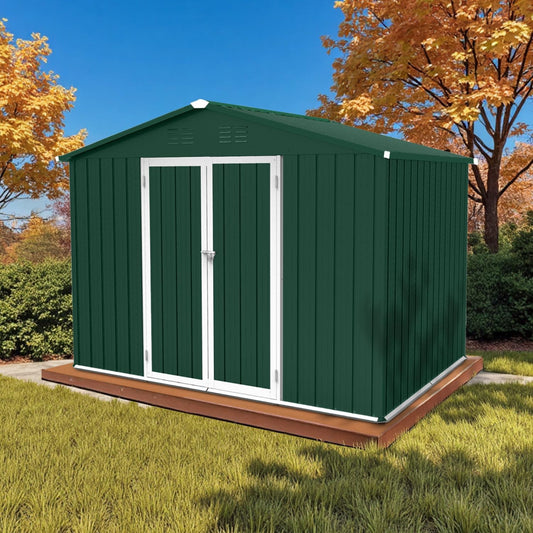 8' x 6' Outdoor Storage Shed, Sturdy Metal Building w/Lockable Doors for Garden, Backyard, Poolside and Lawn, Green