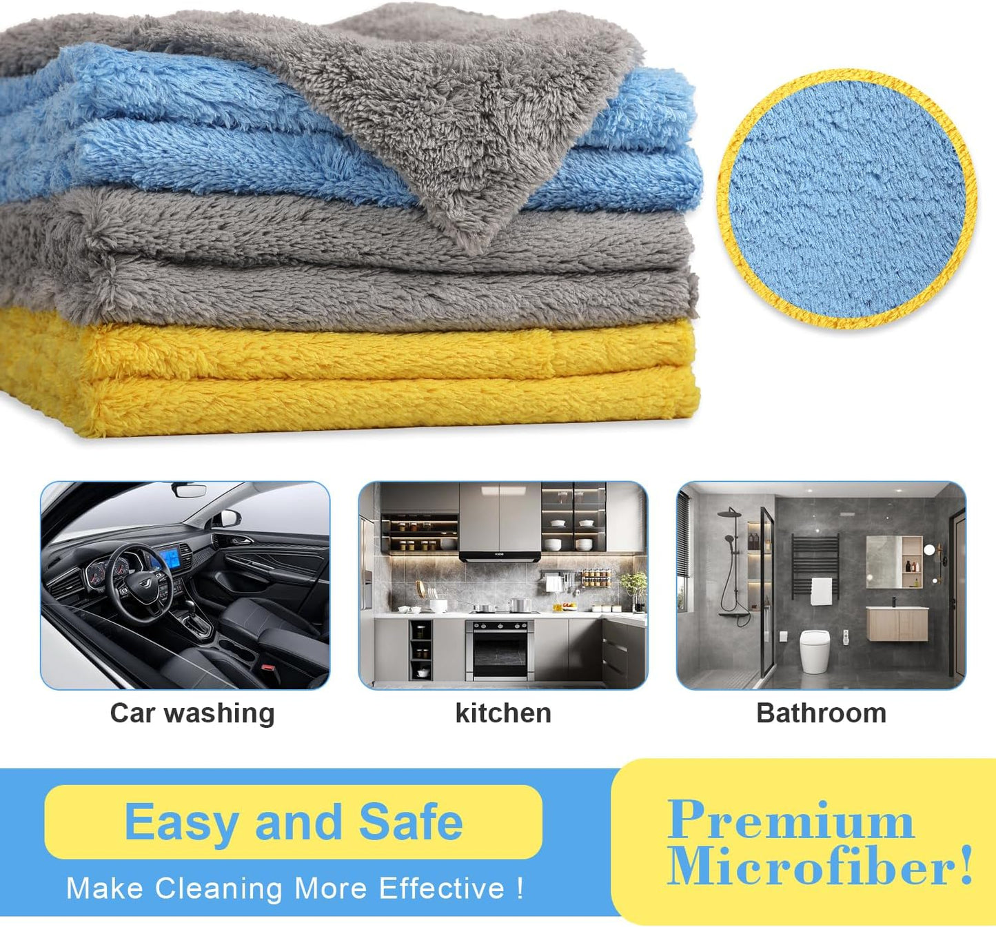 Microfiber Towel for Car Cleaning,Cleaning Supplies Upgraded 450gsm Ultra-Thick,Washcloths Detailing,Exterior Interior Microfiber Rags 16in x 16in(6-Pack)