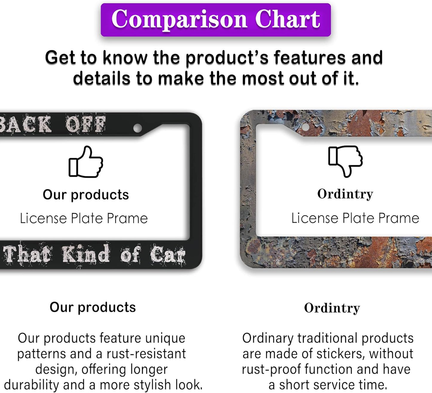 License Plate Holder Black and White License Plate Frames Back-Off I'm Not That Kind of Car Universal Aluminum Car Accessory 2 Pack with Screw Covers Set