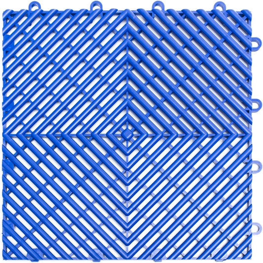 RaceDeck Free-Flow Open Rib Self-Draining Design, Durable Copolymer Plastic Interlocking Modular Garage Flooring Tile (Bright Blue, 48 Pack of 12 x 12" Tiles)