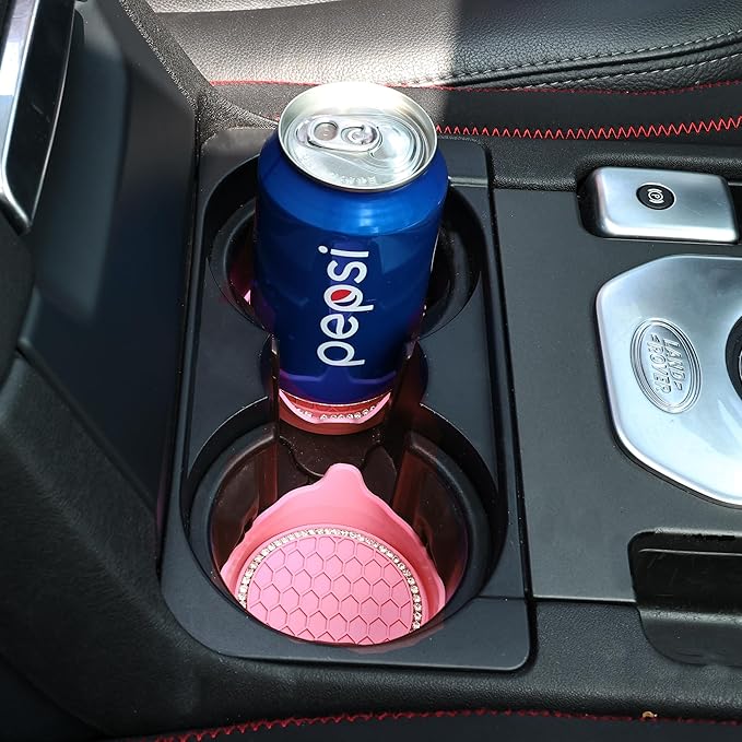 Amooca Car Cup Coaster Universal Non-Slip Cup Holders Bling Crystal Rhinestone Car Interior Accessories 4 Pack Peach Pink