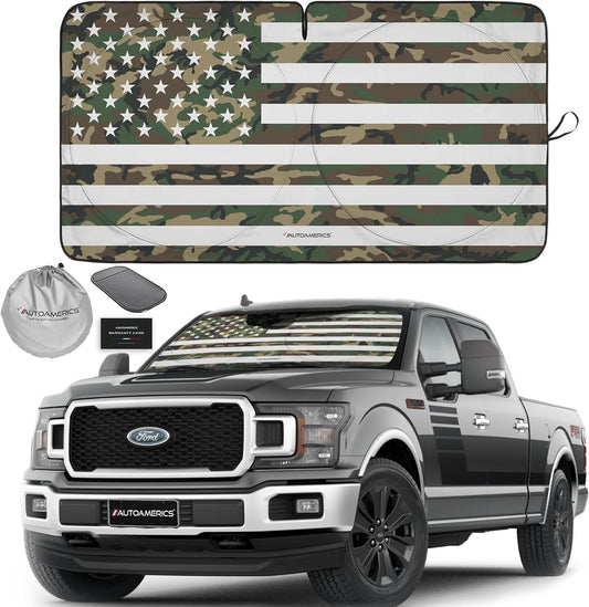 Autoamerics 1-Piece Windshield Sun Shade ERDL Camo American Flag USA Design - Foldable Car Front Window Sunshade for Most Sedans SUV Truck - Blocks Max UV Rays and Keeps Your Vehicle Cool - X-Large