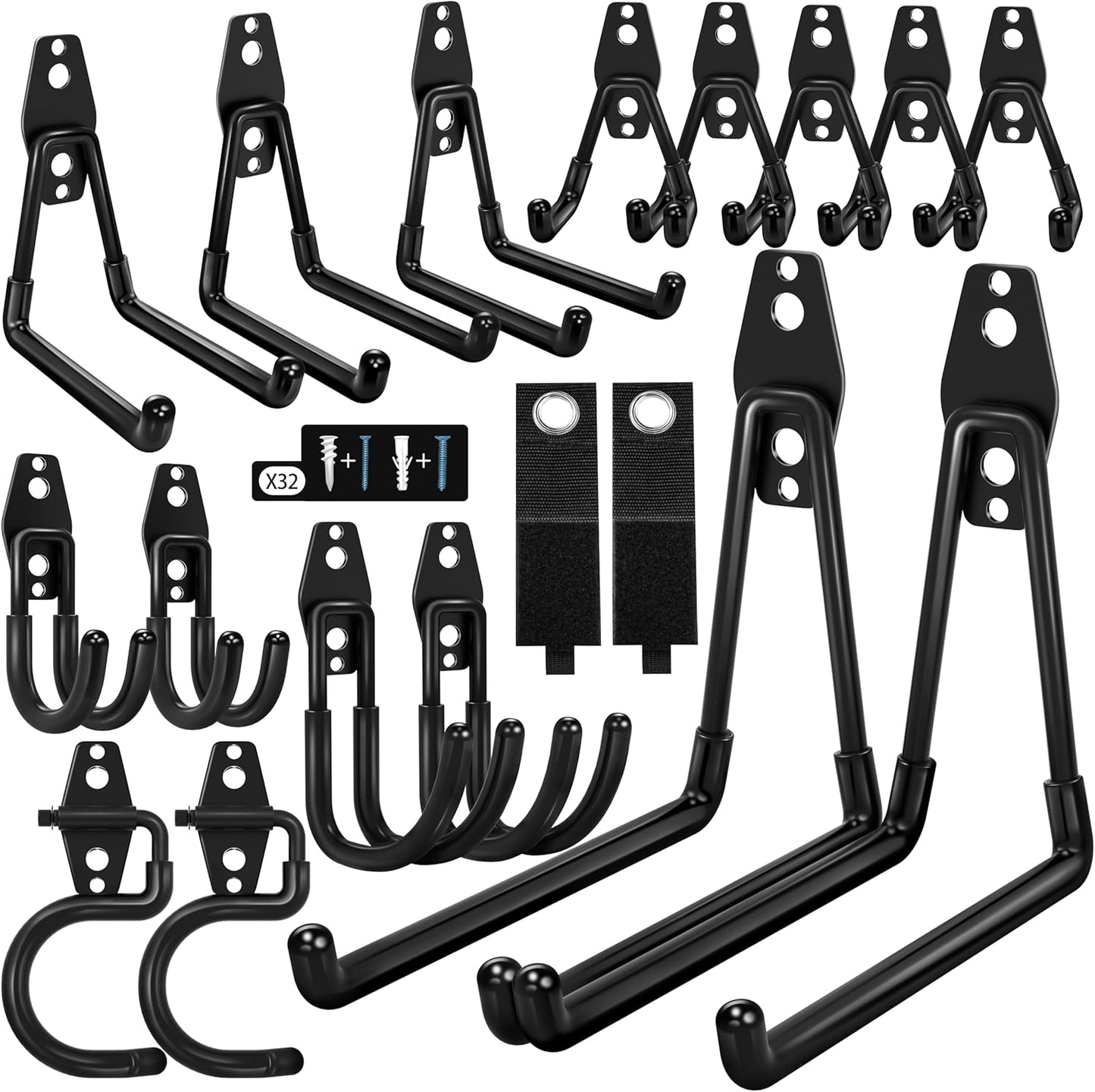 18 Pack Garage Hooks Heavy Duty - Anti-Slip Coating， Garage Storage Hooks for Hanging Bike，Ladder，Garden Tools，Hose