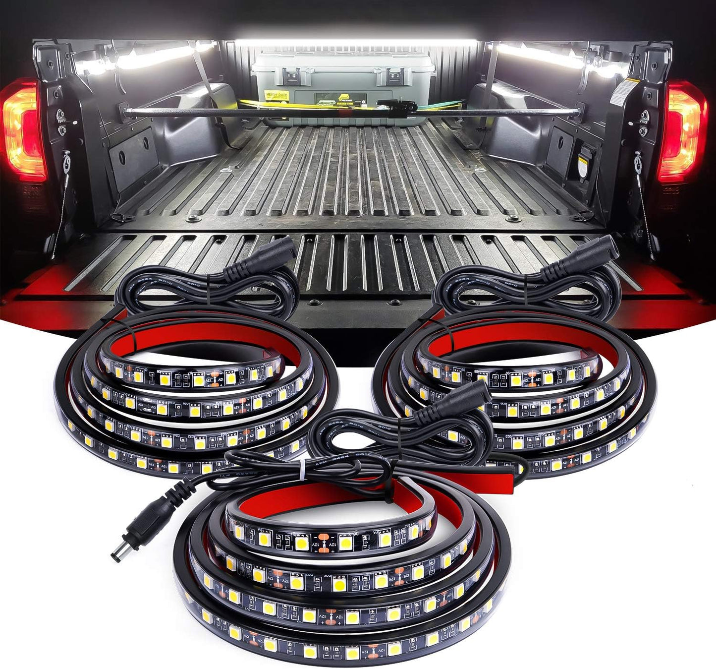 Nilight 3PCS 60 Inch Bed Light Strip 270 LED with On/Off Switch Blade Fuse Splitter Extension Cable for Cargo Pickup Truck SUV RV Boat