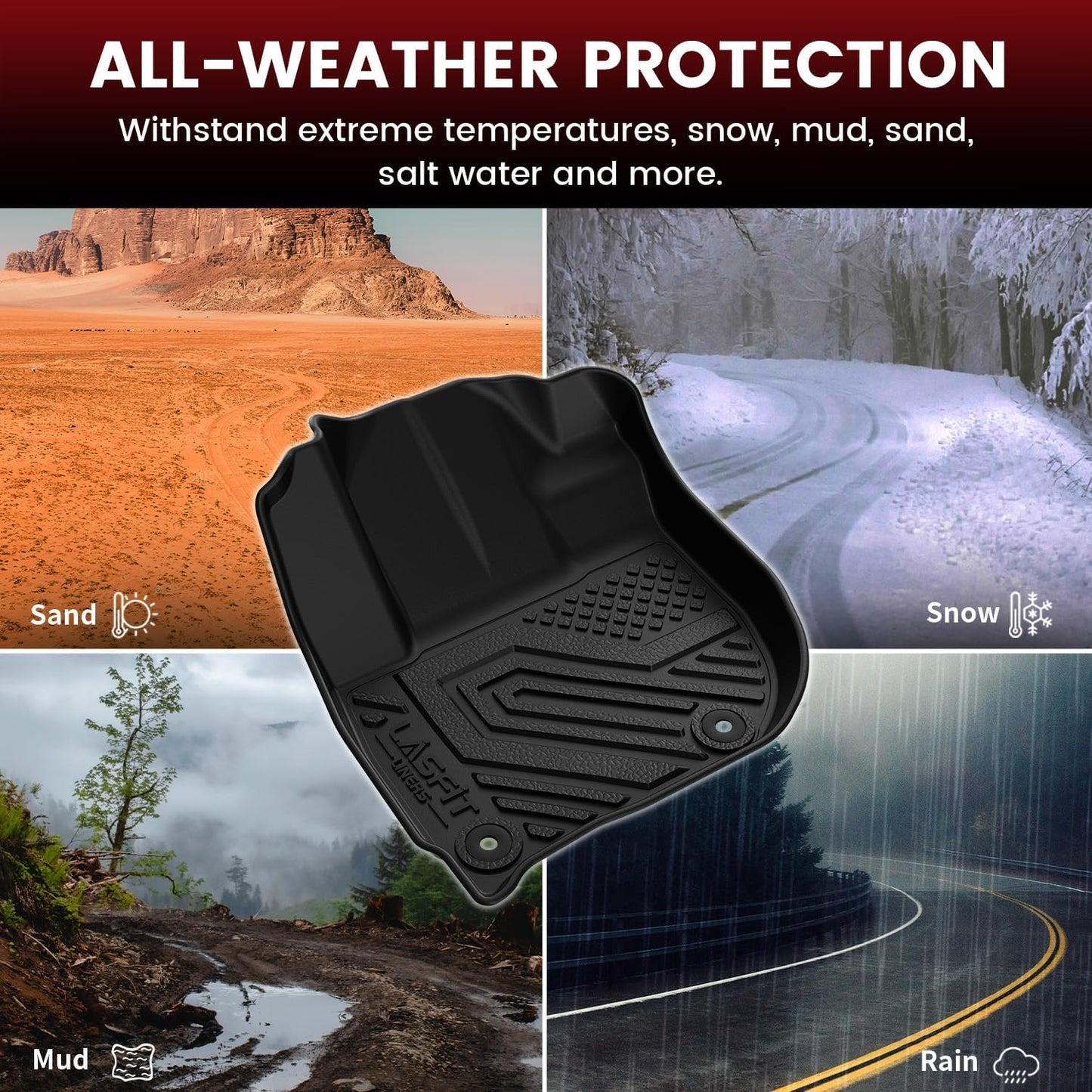 LASFIT Floor Mats for Honda HRV 2016 2017 2018 2019 2020 2021 2022, All Weather TPE Custom Fit HR-V Floor Liner Accessories, 1st & 2nd Row, Black