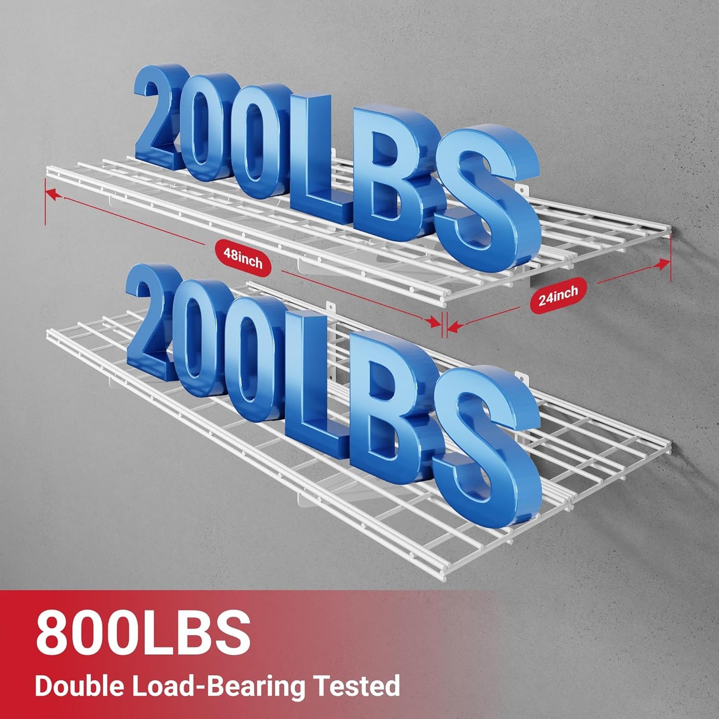 LEXIMOUNTS 2-Pack 2x4ft Garage Shelving with Hooks, 24-inch-by-48-inch Wall Shelf Garage Storage Racks Floating Shelves, White