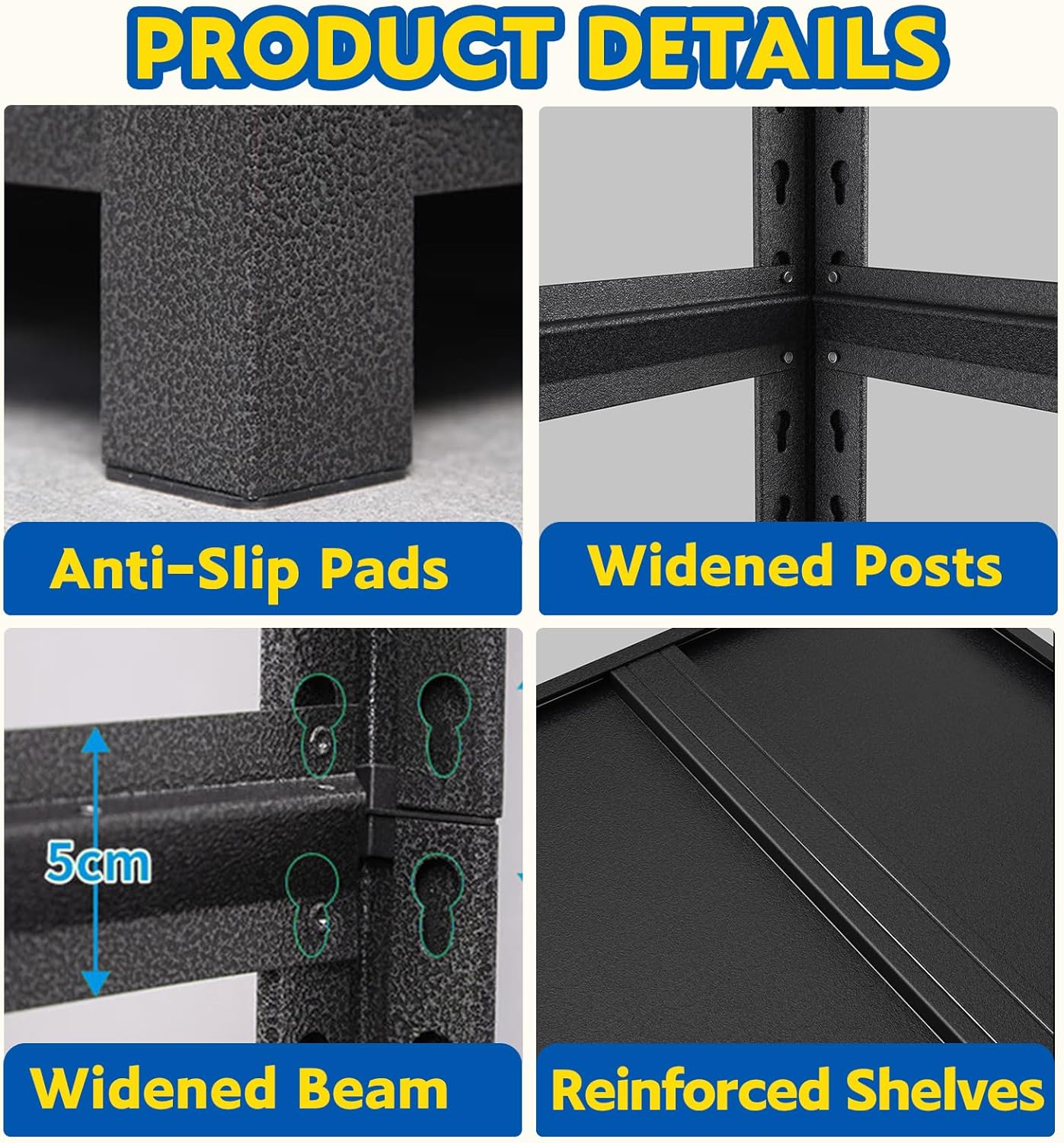 72''H Garage Shelving Heavy Duty, 2500LBS Storage Shelves, 5-Tier Adjustable Metal Shelve Storage Shelf Rack, Industrial Shelving Unit for Garage, Warehouse, Basement (35" W x 15.7" D x 72" H)