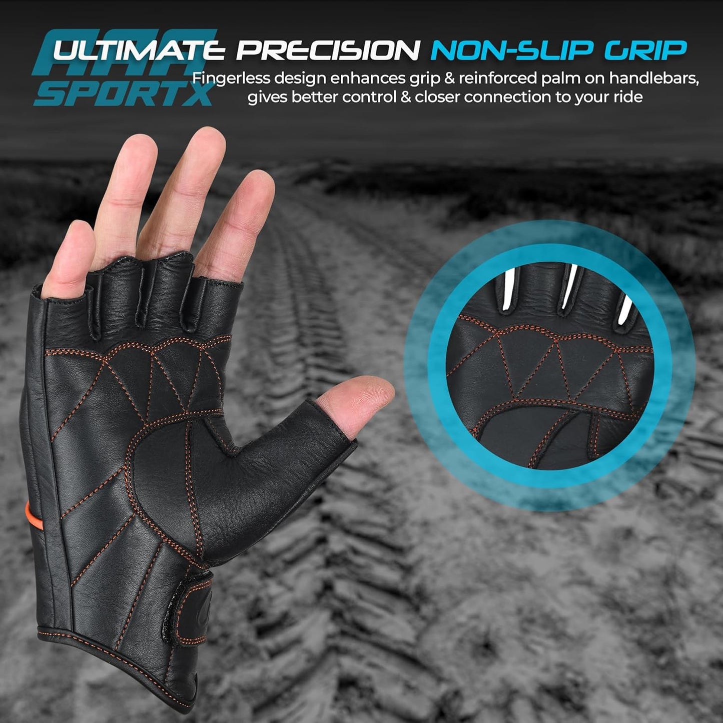 aasportx Motorcycle Gloves - Men's Leather Motorbike Gloves with Touchscreen Function - Non-Slip Pads for Men & Women