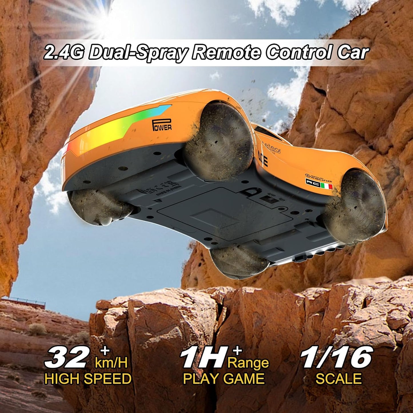 Drift Car, High-Speed Remote Control Cars, Rc Drift Cars for Adults, 32+ km/H, 1:16 Scale, Self-Spray, Infinity Color Lamp, 1200mAh Battery, Racing Level Operation, Gift for Kids/Adults (Orange)