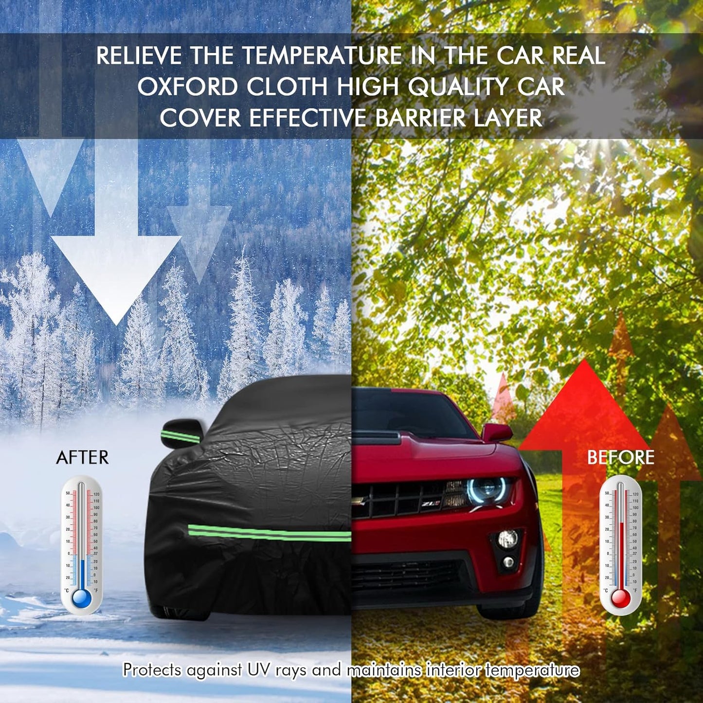 for Chevy Camaro 2010-2022 Car Cover 210D Outdoor Waterproof UV Protection, Custom-fit Protective Full Covers with Cotton Layer, Zipper Door, Reflective Strip, Storage Bag