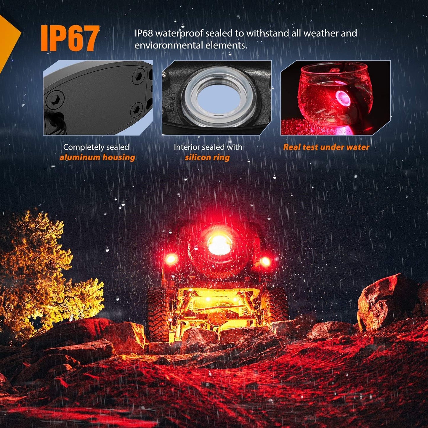 Nilight LED Rock Light 4PCS Underglow Wheel Well Pods Waterproof Exterior Underbody Roof Rack Side Lamps for Car Truck Pickups ATV UTV SUV Motorcycle Boat, Red Color