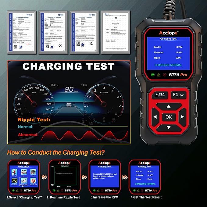 BT60 Pro Car Battery Tester with Cloud Printing,100-3000 CCA, Digital Analyzer for 6V/12V/24V Batteries, AGM Lithium Gel Battery Checker, Automotive Alternator System