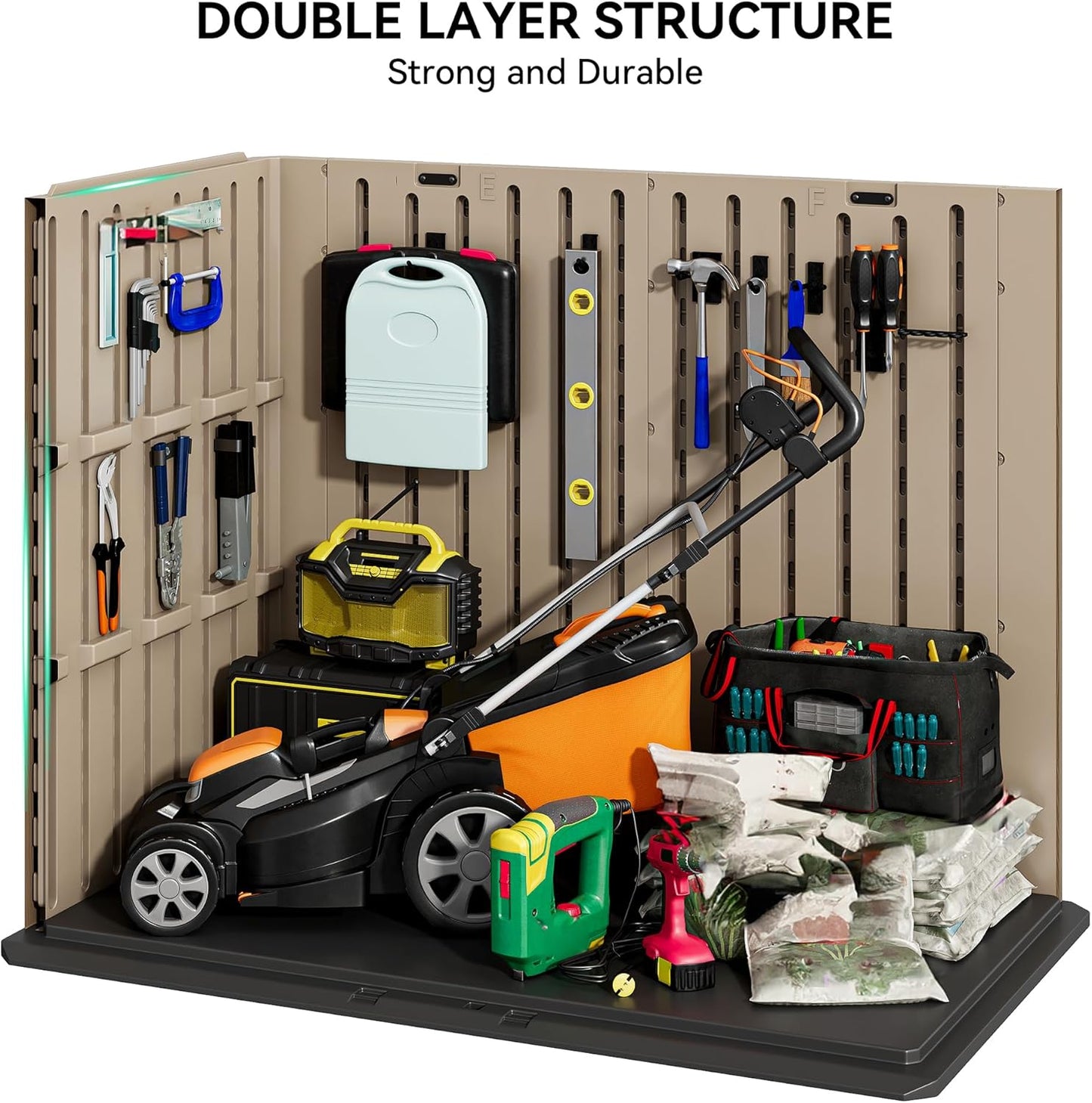 YITAHOME Outdoor Resin Storage Sheds with X-Shaped Lockable Door, 39 in Height Lockable Waterproof Horizontal Shed w/o Shelf, Easy to Assemble Shed Storage for Garden Tools, Brown