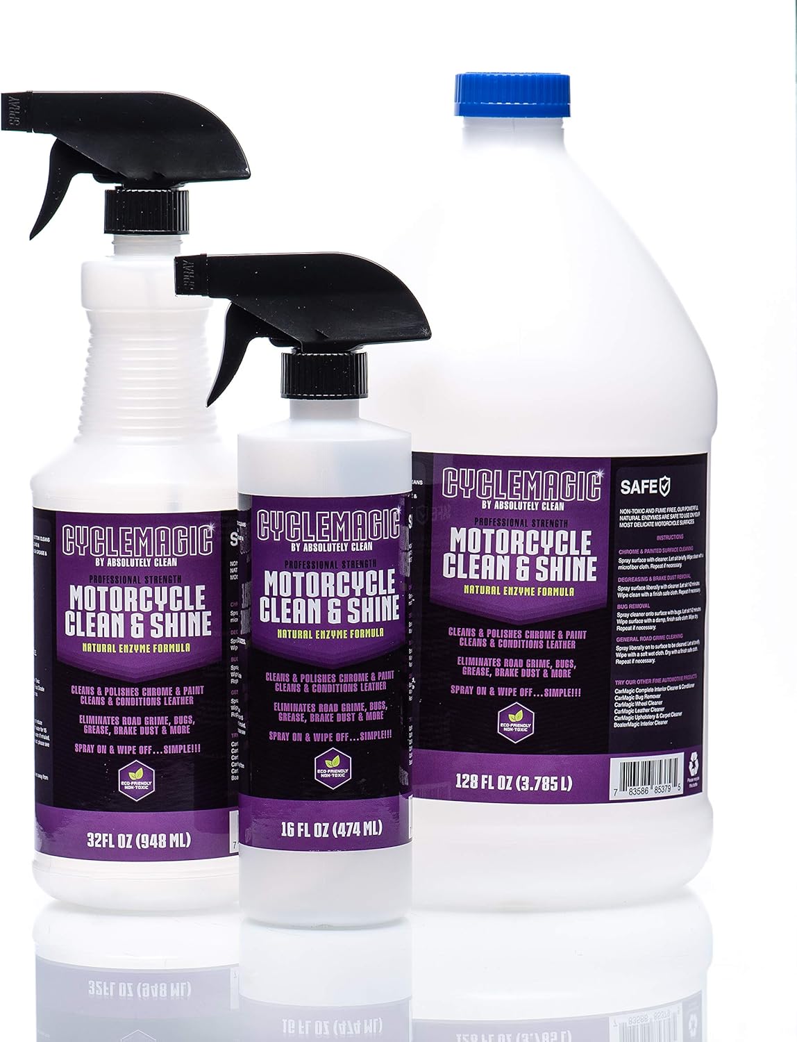 CycleMagic Motorcycle Clean and Shine Motorcycle Cleaner & Conditioner, Chrome Cleaner, Leather Cleaner, Paint | Eliminates Grime, Brake Cleaner, Dirt & Debris (32oz Spray Bottle (Save 25%))