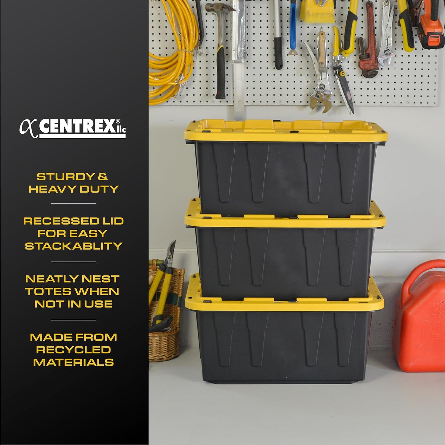 BLACK & YELLOW, 17-Gallon Heavy Duty Tough Storage Container & Snap-Tight Lid, (12.5"H x 18"W x 26.9"D), Weather-Resistant Design and Stackable Organization Tote [2 Pack]