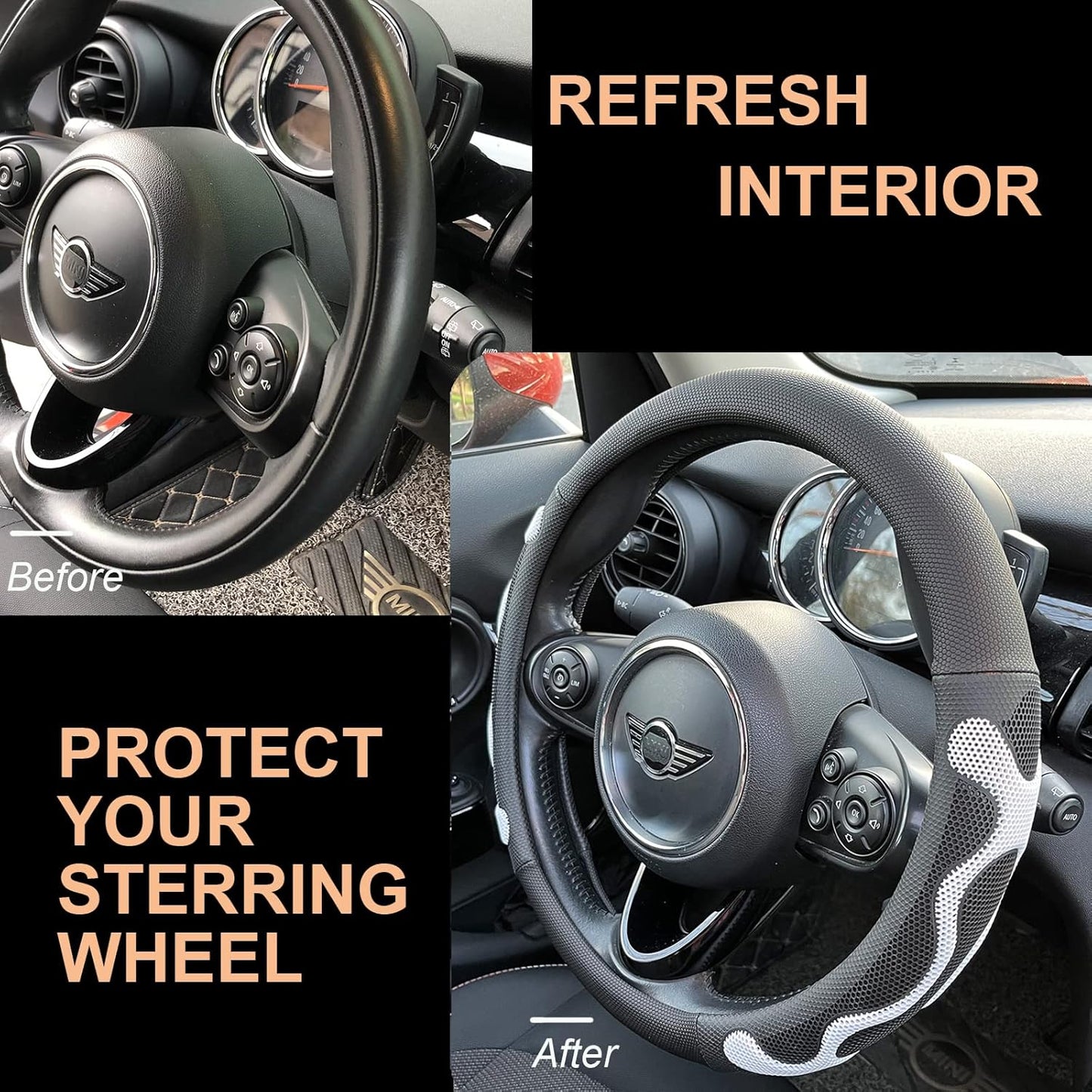 PINCTROT Comfy Grip Steering Wheel Cover, Anti-Slip Design, Universal 14.5-15 Inch(Silicone White)