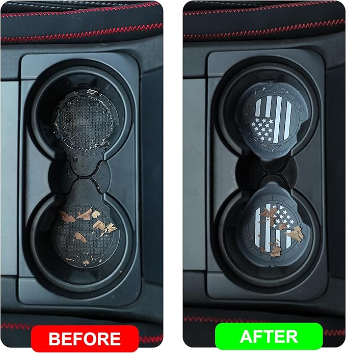 Amooca Car Cup Coaster Universal Non-Slip Silicone Cup Holder Insert Car Interior Accessories for Drink American Flag US Flag 2 Pack Grey