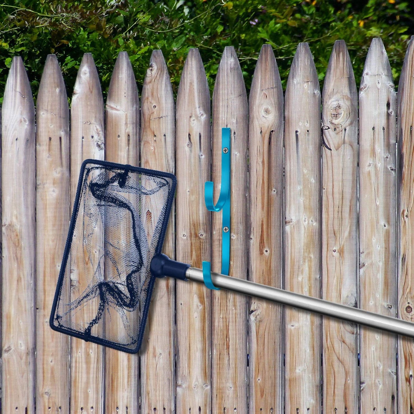 6 Pieces Pool Pole Hook Hanger Swimming Metal Brackets Pool Hook with 12 Pieces Screws for Telescopic Poles, Skimmers, Leaf Rakes, Net, Brush, Vacuum Hose, Garden and Pool Accessories (Blue)