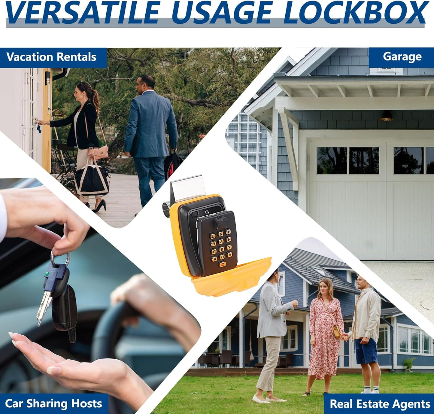 Car Window Punch Button Lock Box, Yellow Portable Car Key Lock Box with Key Labeling Tag, Sturdy Waterproof Large Capacity Lock Box for Turo, Ride Share, GetAround