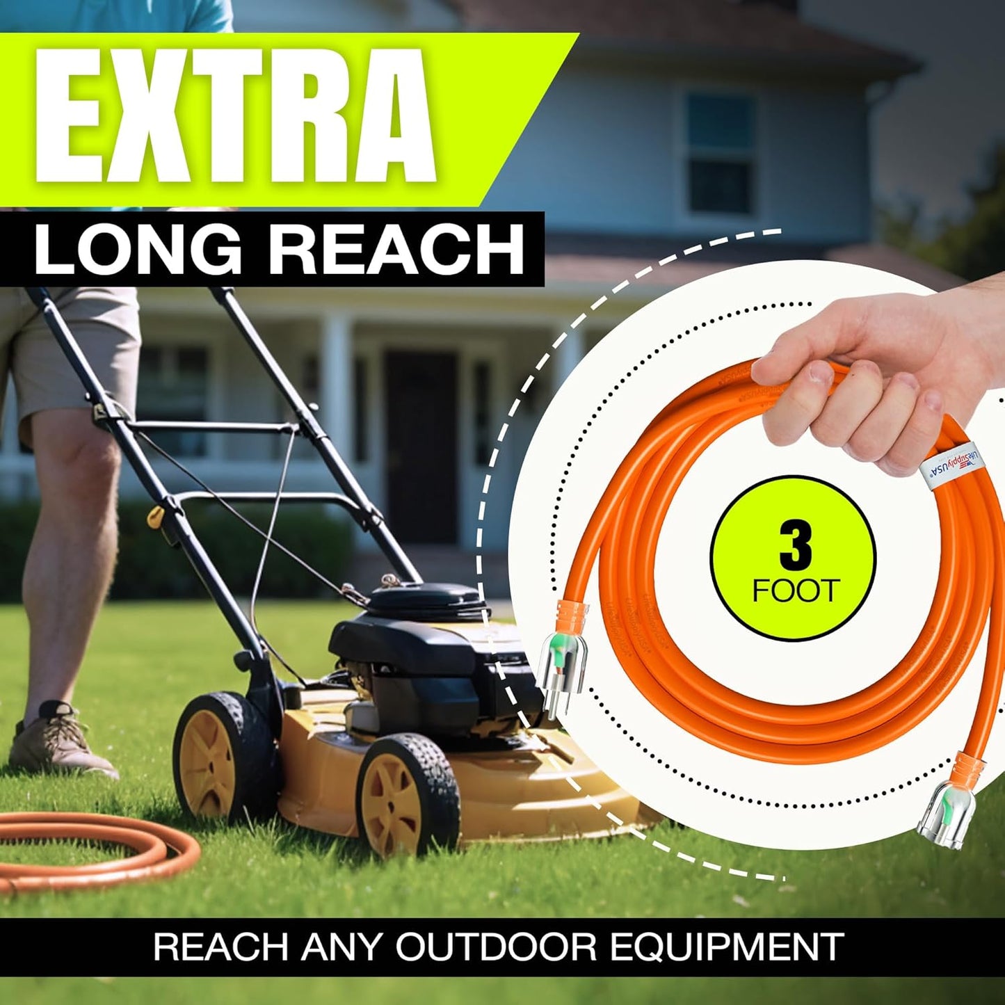 3ft Outdoor/Indoor Extension Cord 16/3 Gauge Heavy Duty 3 Prong SJTW, Waterproof, Flexible Cold-Resistant Long Power Cord,13A 125V 1625W, Orange by LifeSupplyUSA