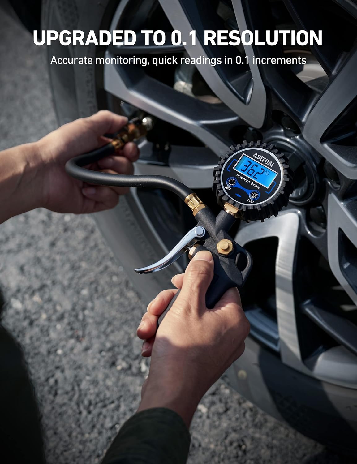 AstroAI Digital Tire Pressure Gauge with Inflator, 250 PSI Air Chuck & Compressor Accessories Heavy Duty with Quick Connect Coupler, 0.1 Display Resolution, Car Accessories, 2pack