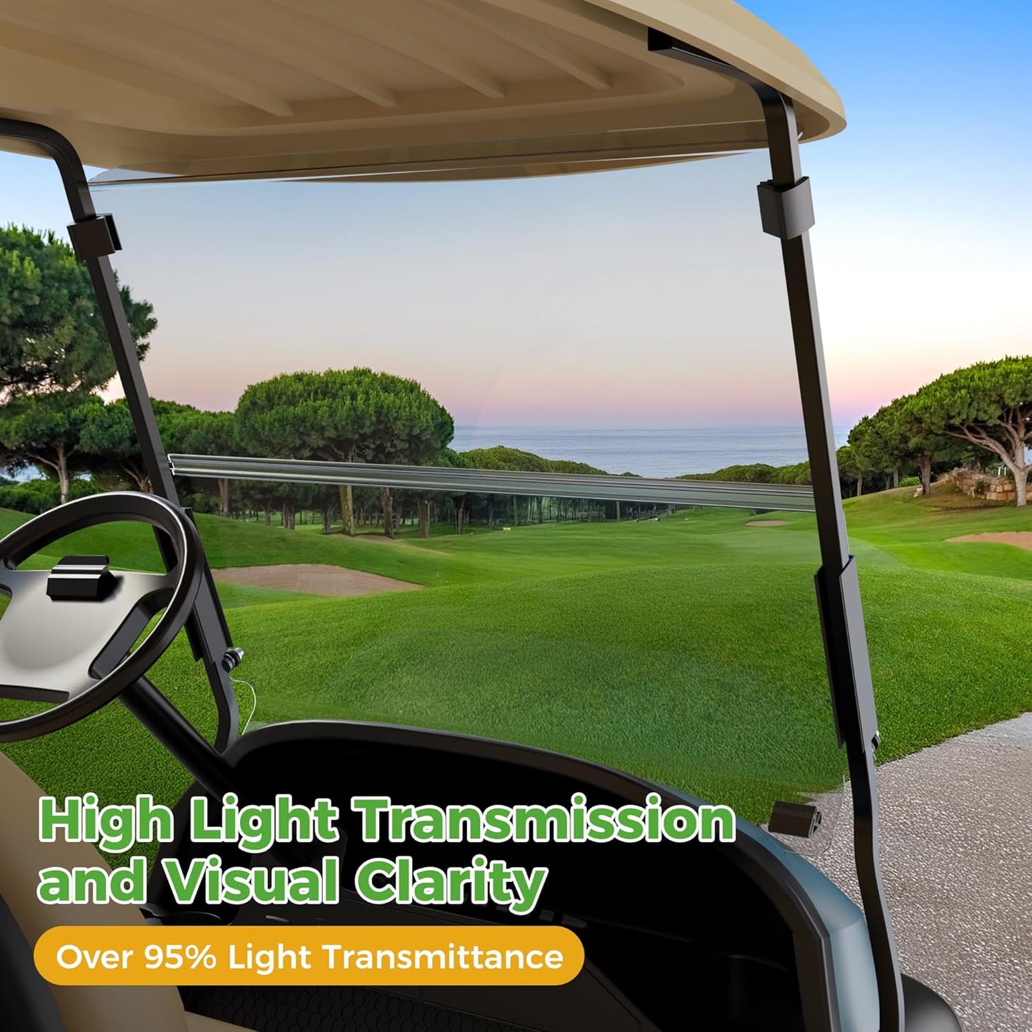 10L0L Golf Cart Windshield for Club Car Precedent 2004-Up, Tempo, 2017-Up Onward, Clear/Tinted Fold Down Club Car Windshield Anti-UV Impact Resistant - 37.5"W X 33.6"H