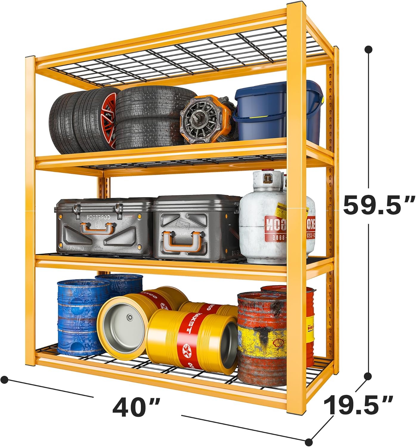 REIBII 40" W Garage Shelving 2240 LBS Storage Shelves Adjustable Heavy Duty Shelving 4 Tier Metal Shelves for Storage 59.5"H Metal Shelf for Pantry Basement Warehouse 40"W × 19.5"D × 59.5"H, 4 Pack
