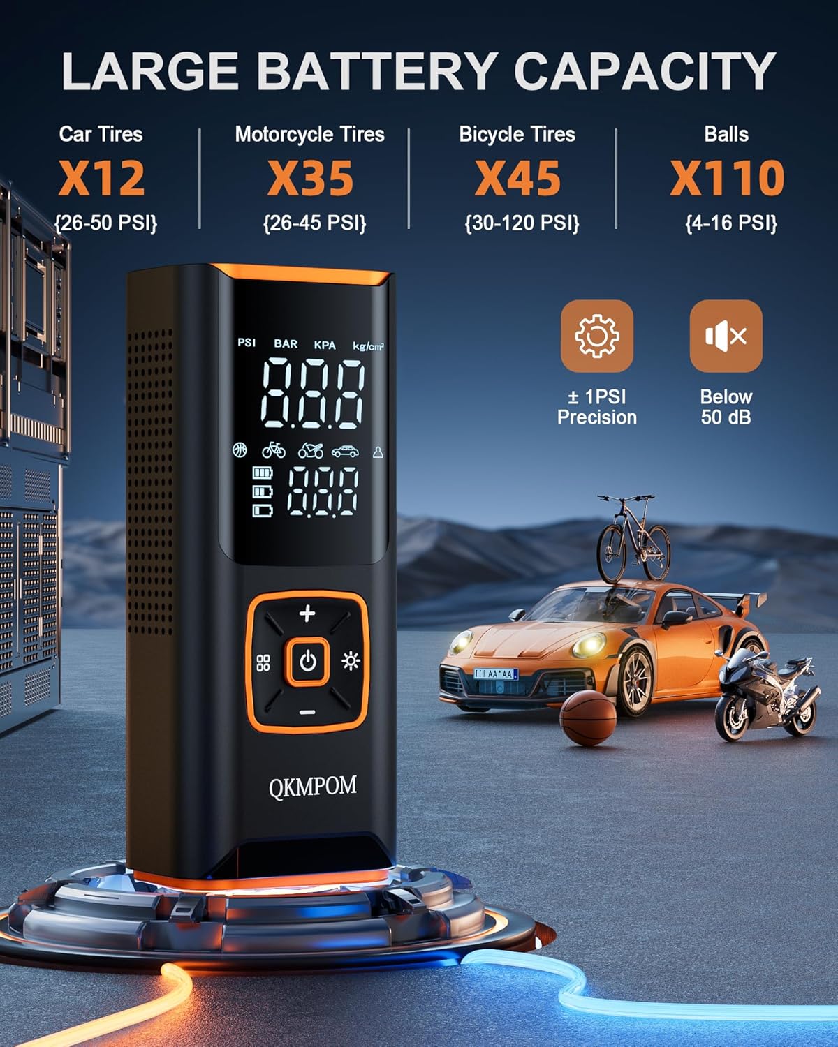 Tire Inflator Portable Air Compressor, 6X Faster 180 PSI Cordless Air Compressor, Air Pump with Pressure Gauge - Portable Tire Inflator for Car, Pickup, Motor, Bicycle, Balls and More