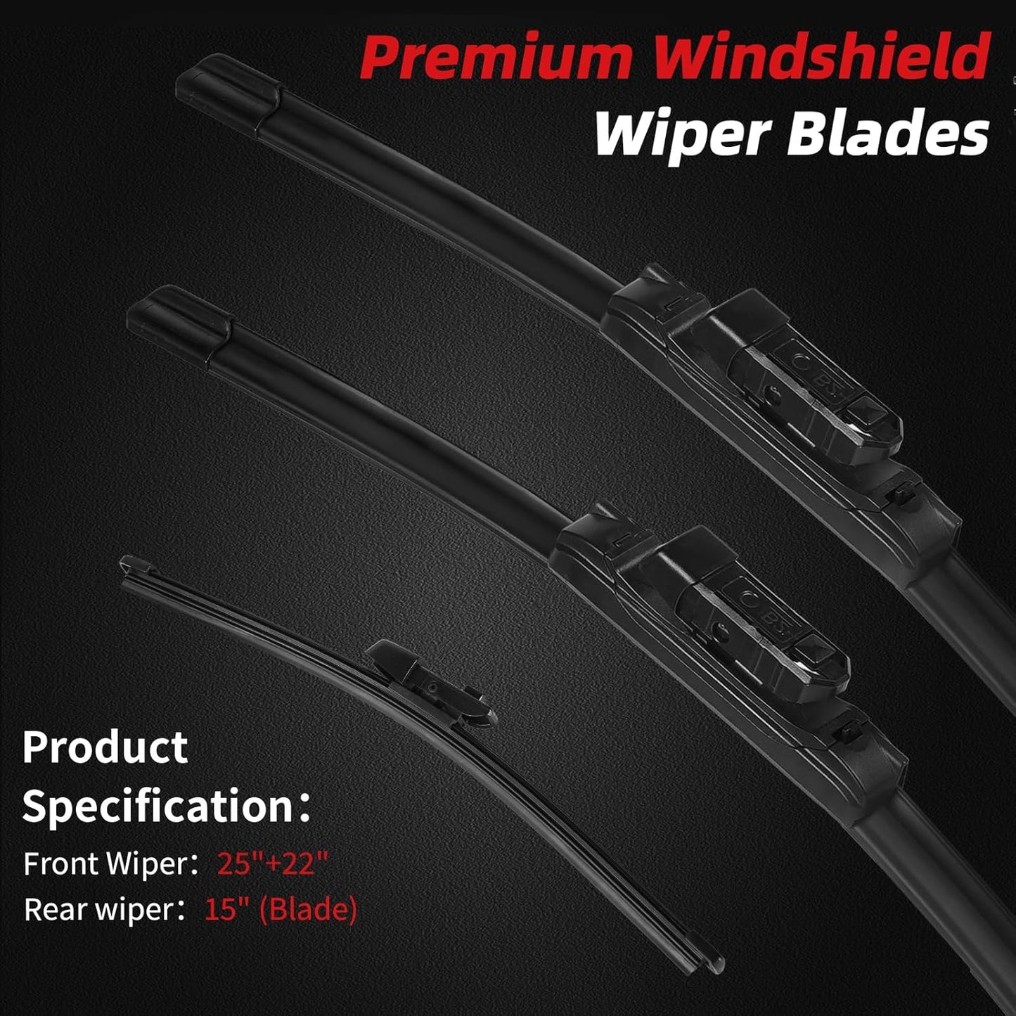 OTUAYAUTO Premium Windshield Wiper Blades - Replacement for Volkswagen Tiguan 2018-2022 - Precision Fit, All-Weather Performance, Front and Rear Wiper Blades, Top Lock - 25"+22"+15" (Pack of 3)