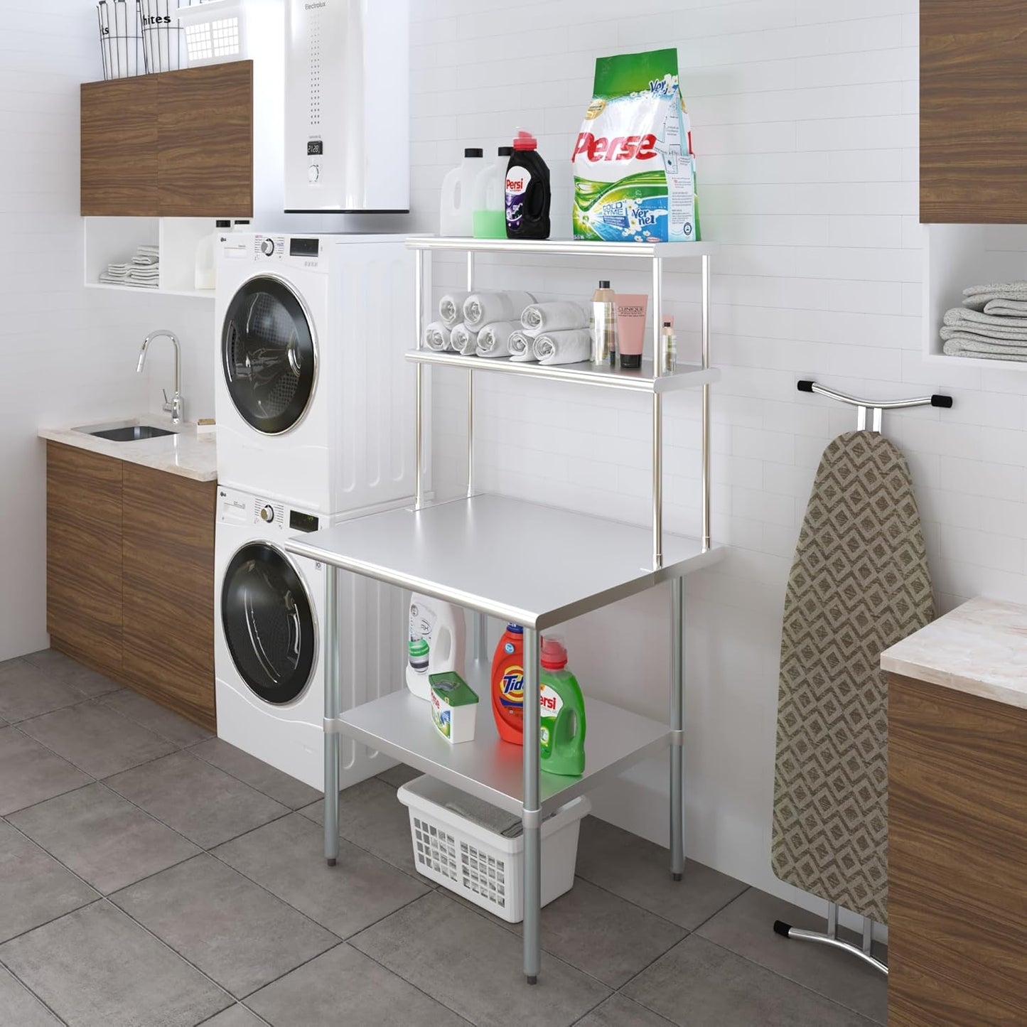 AmGood Stainless Steel Work Table Double Tier Overshelf 30" x 36" Work Table + 12" Overshelf