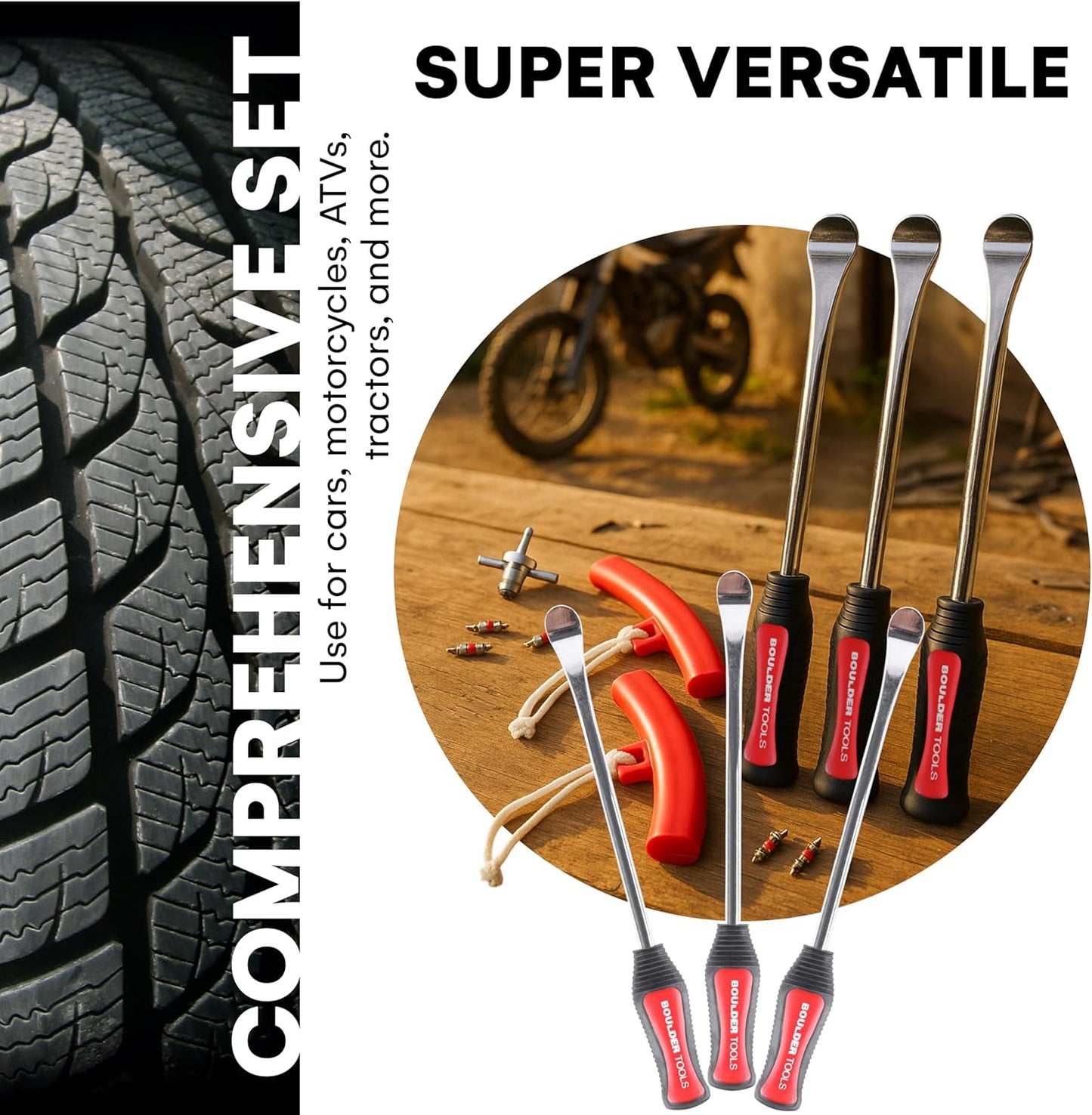 Boulder Tools Tire Spoons - Tire Changing Tool - Motorcycle Tire Spoons - Durable, Easy-to-Use for Safe & Quick Tire Repair - Dirtbike Tire Spoons - Comprehensive Tool Kit