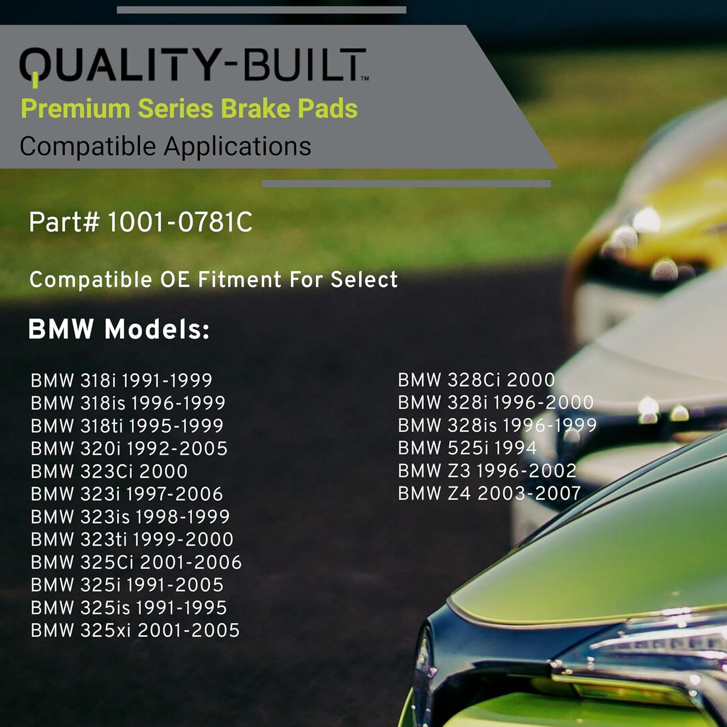 Premium Ceramic Front Brake Pads (1001-0781C) Compatible with 1991-2007 BMW (318i/318is/318ti/320i/323Ci/323i/323is/323ti/325Ci/325i/325is/325xi/328Ci/328i/328is/525i/Z3/Z4)