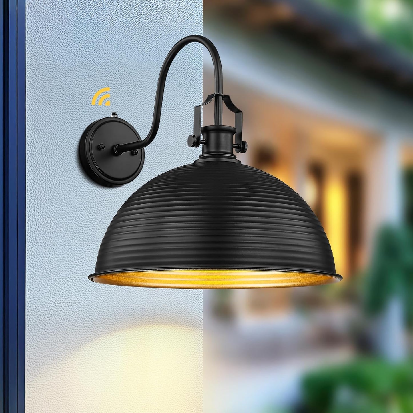 kudos Porch Light Motion Sensor 15.5" Large Outdoor Gooseneck Barn Light Fixture Black Farmhouse Wall Sconce Lantern for Entryway Garage, 1 Pack, KDOWL04-BK-L-LC