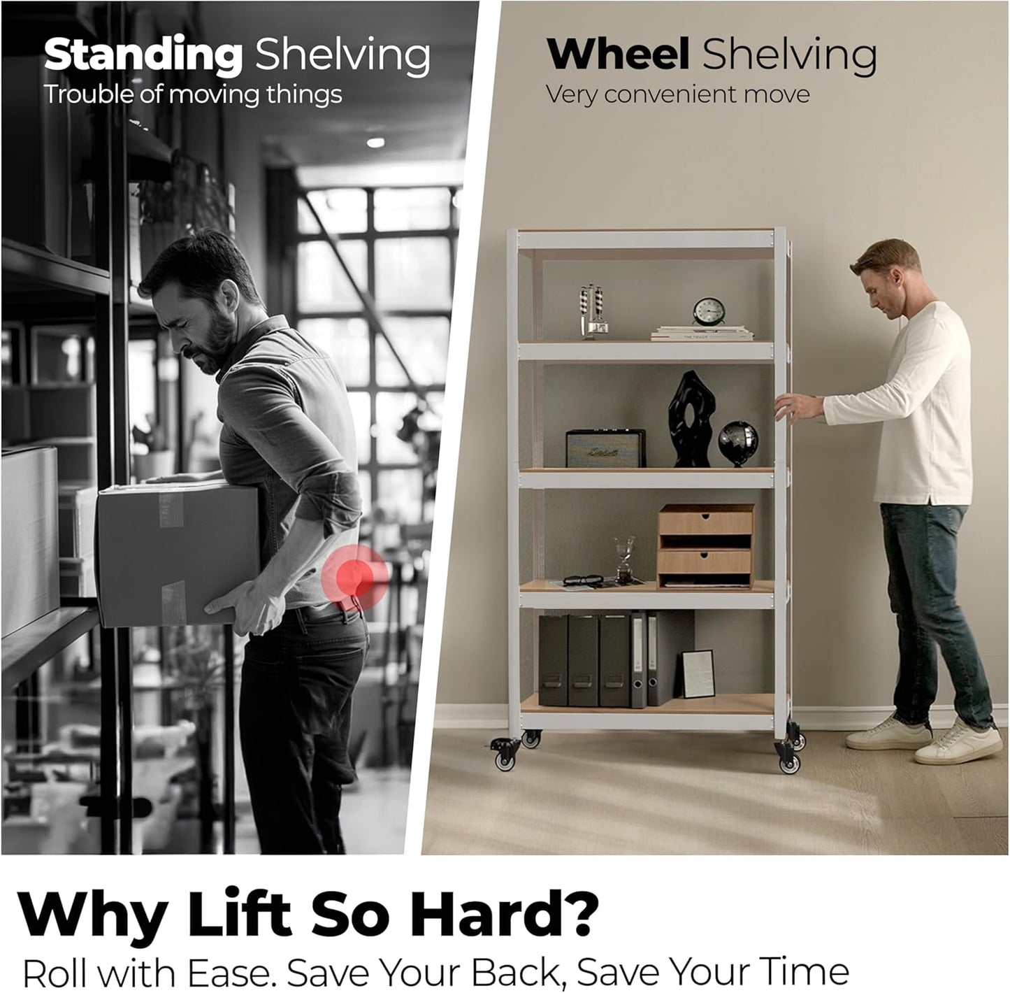 HOMEDANT House White 5-Tier Metal Rolling Cart Shelf Rack Casters Heavy Duty Wheel Shelving Unit Adjustable Utility Storage Shelves Organizer Shelf Kitchen Garage 24.4" W x 16.5" D x 62.2" H 1Pack