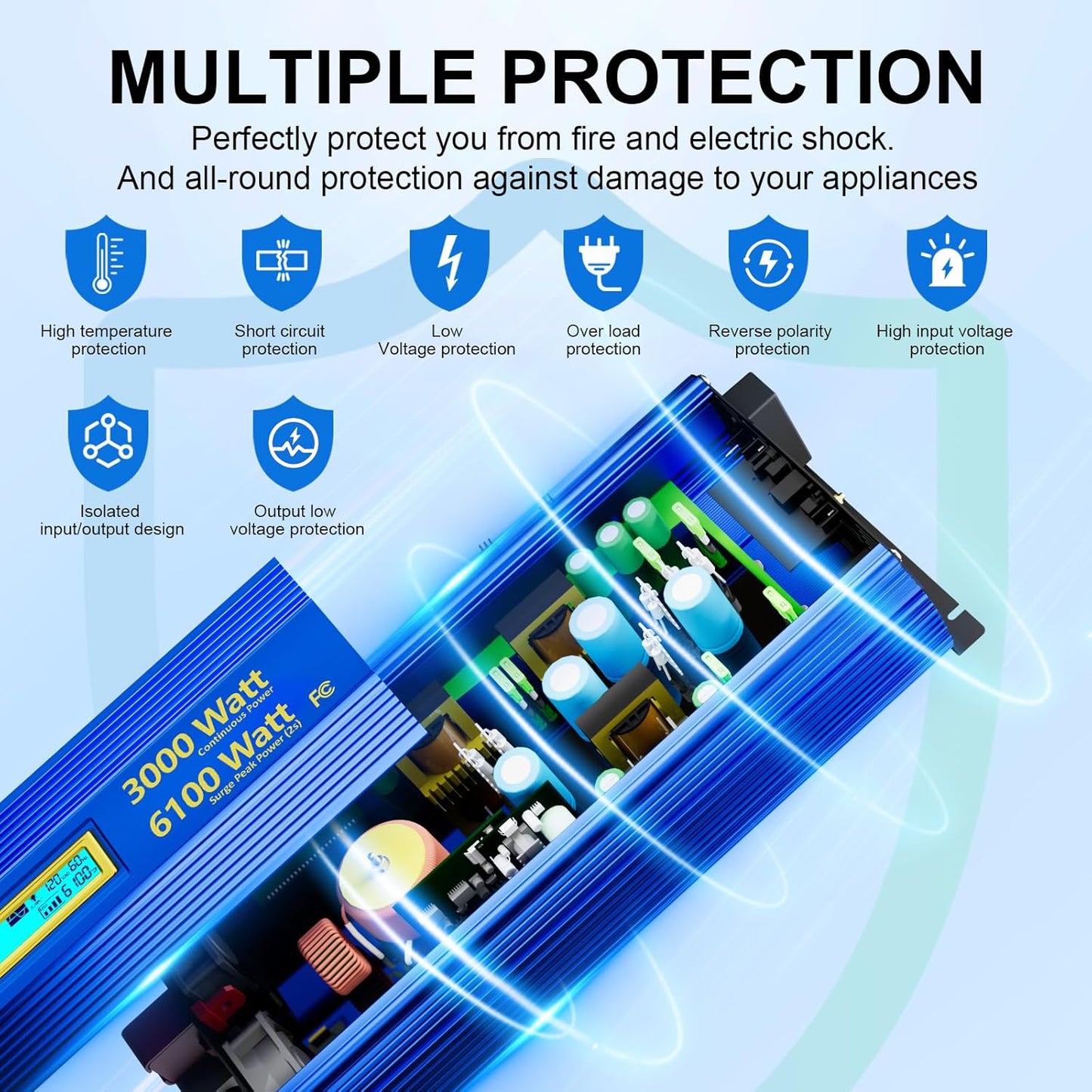 3000 Watt Pure Sine Wave Power Inverter 3000W 12V to 110V 120V AC, 6000W Surge Peak Power for 2 Seconds, UL Fuses, Compatible with Lithium Battery, Car Off-Grid Solar RV Truck Vehicle VOLTWORKS