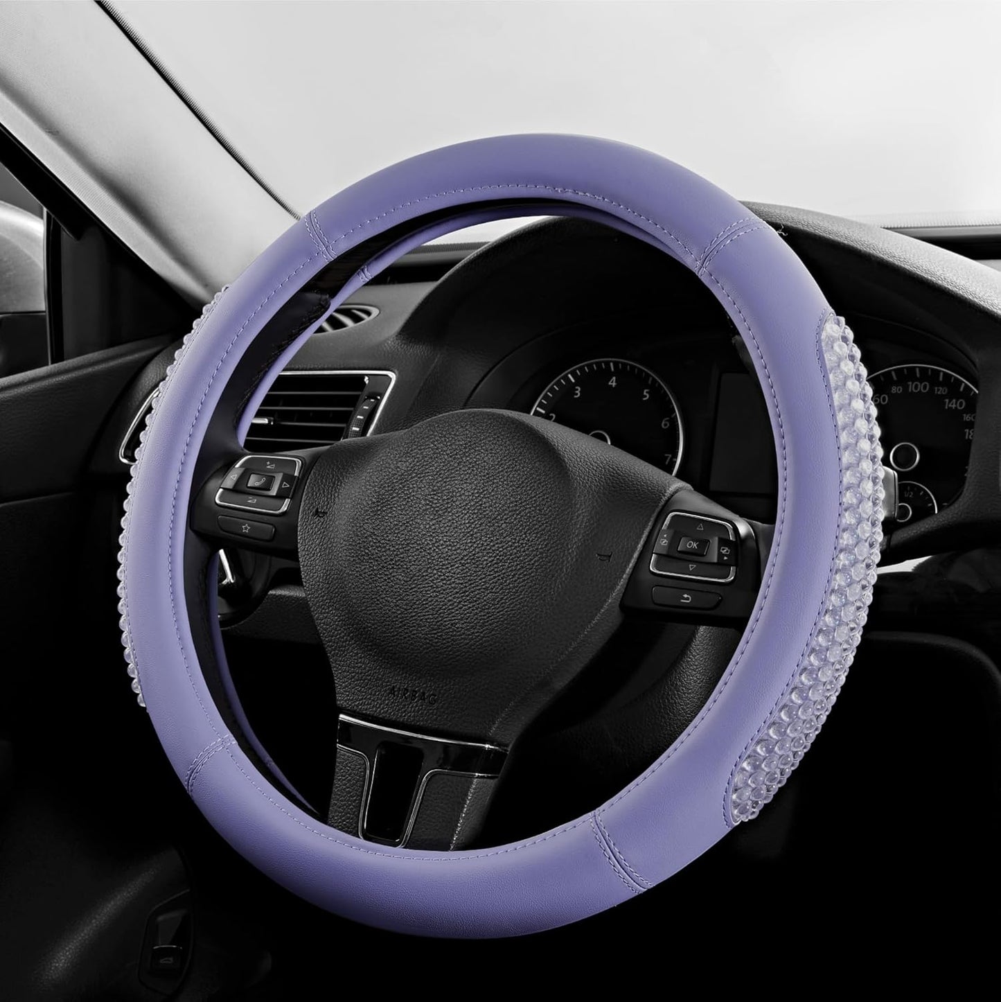 PIC AUTO Gel Particles Steering Wheel Cover, Purple Luxury Leather Car Steering Wheel Protector, Universal Fit 14.5"-15.5" Anti-Slip Car Interior Accessories for Girls & Women