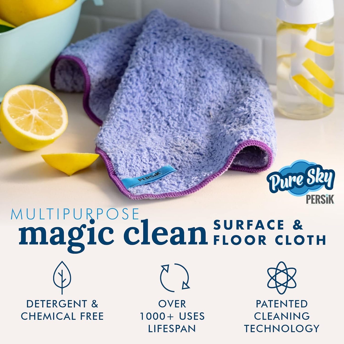 Pure-Sky Magic Deep Clean Cleaning Cloth – JUST ADD Water No Detergents Needed - Multipurpose Ultra Microfiber Cloth - Stick-Attachable for Mop, or as Handheld Microfiber Towels to Clean Any Surfaces