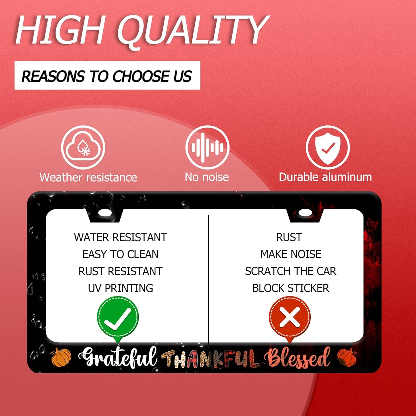 Grateful Thankful Blessed License Plate Frame Thanks Giving License Plate Frames Stainless Steel Accessories Cars Decor with 2 Holes and Screws Fits Standard US CA Vehicles Size 12.2 x 6 Inches