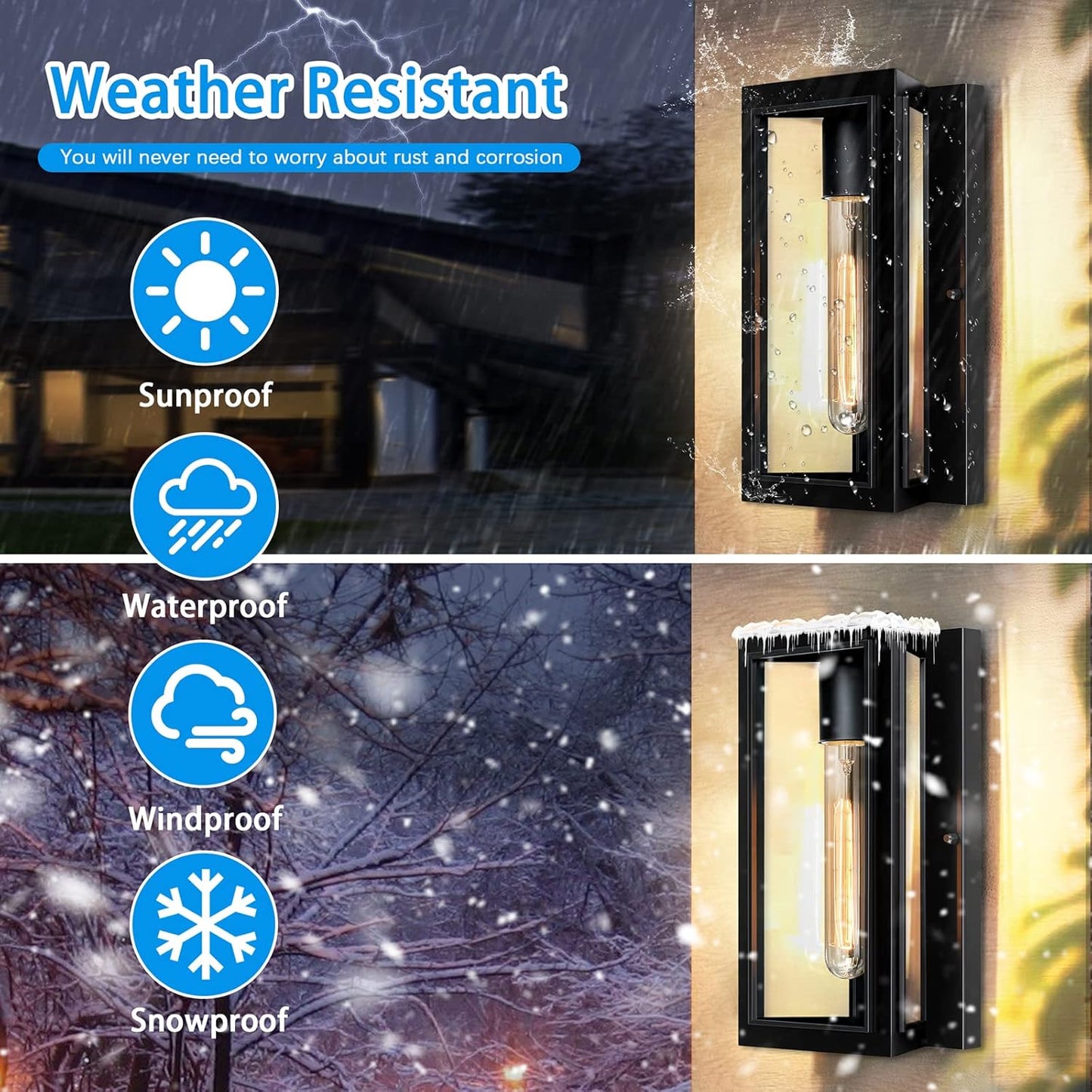 Outdoor Wall Lights, Modern Black Exterior Light Fixture Wall Mount for House Front Porch Light,Anti-Rust Outside Wall Sconces for Patio Garage Entryway Door,Bulb Included