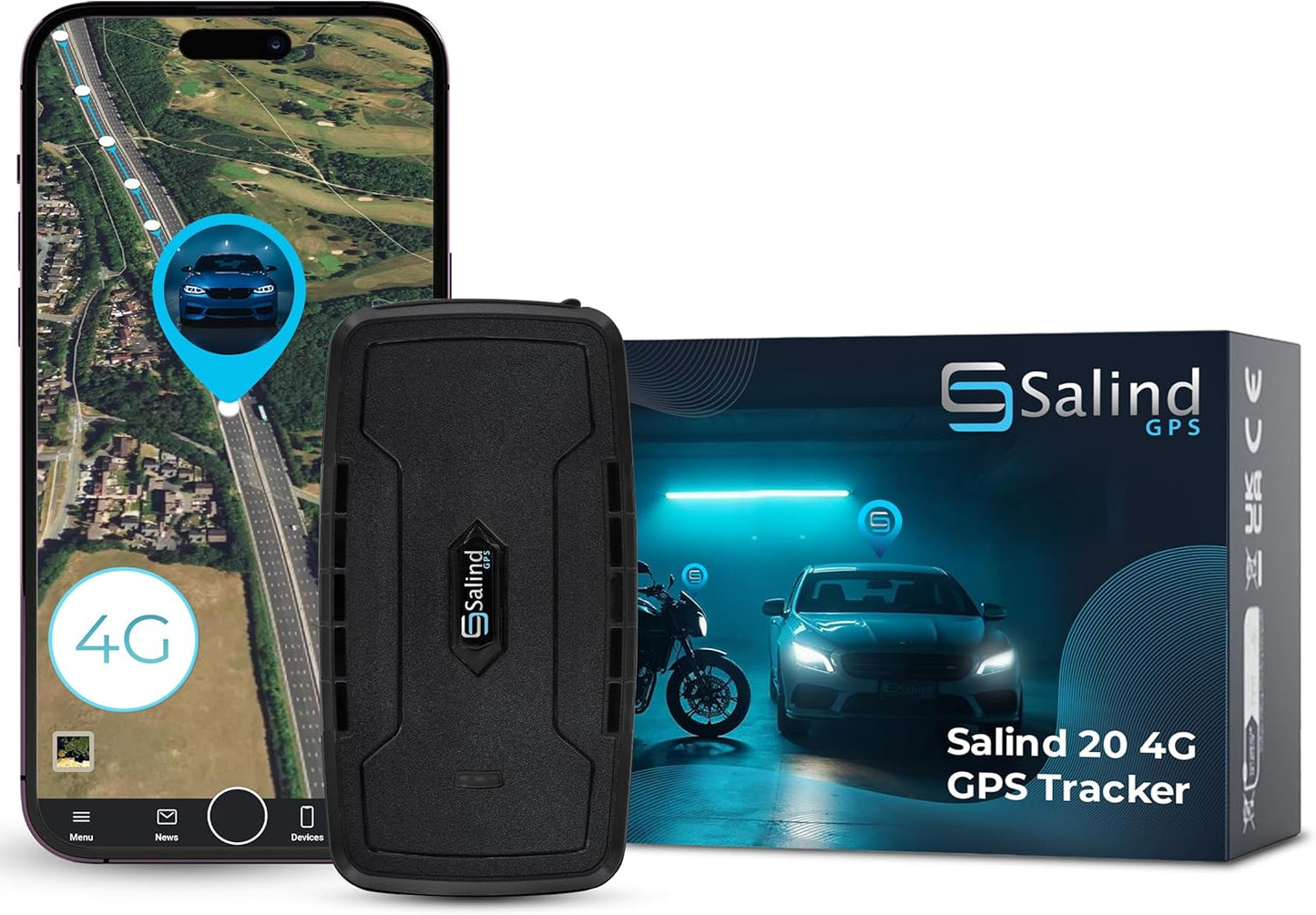 SALIND GPS Magnetic, up to 180 Days Battery - Car GPS Tracker for Vehicles, Motorcycles & Trucks, Car Tracker Device with Strong Built-in Magnet, Robust & Splash Proof - Real Time Car Tracking Device