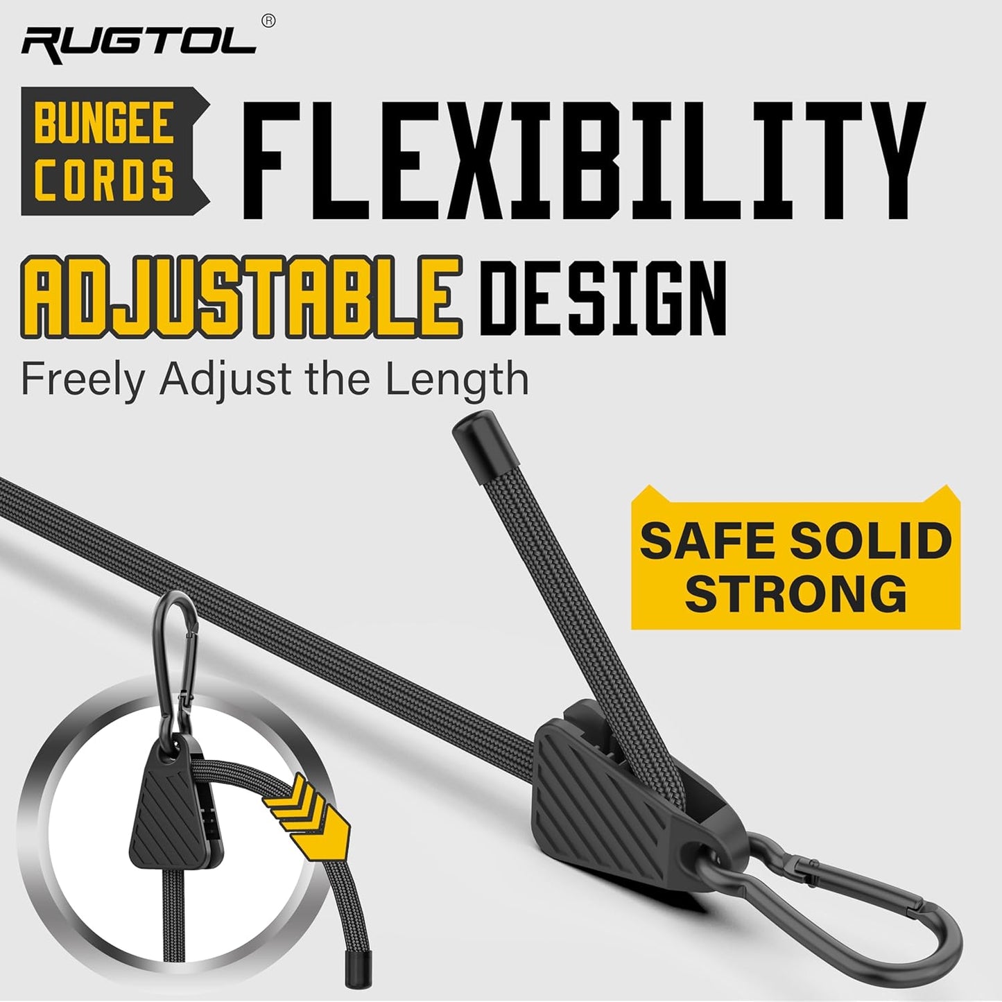 Bungee Cords with Hooks, Upgrade 60 inch Adjustable Bungee Cords with Carabiner Hooks, Easy to Adjust from 7'' to 60'' Elasticity UV-Resistance Bungee Straps Heavy Duty for Bike, Cargo, Tent, 12 Pack