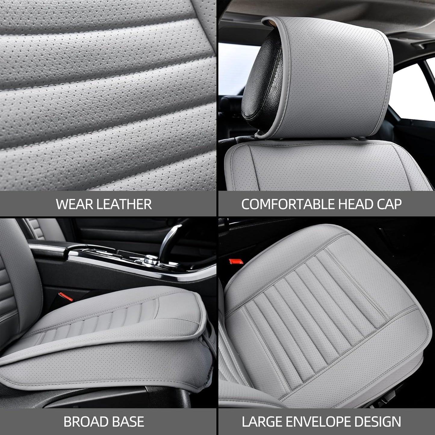 Universal Leather Car Seat Covers Full Set, Car Seat Cushion Covers Protector for Cars SUV Pick-up Truck Van Interior Accessories(Gray)