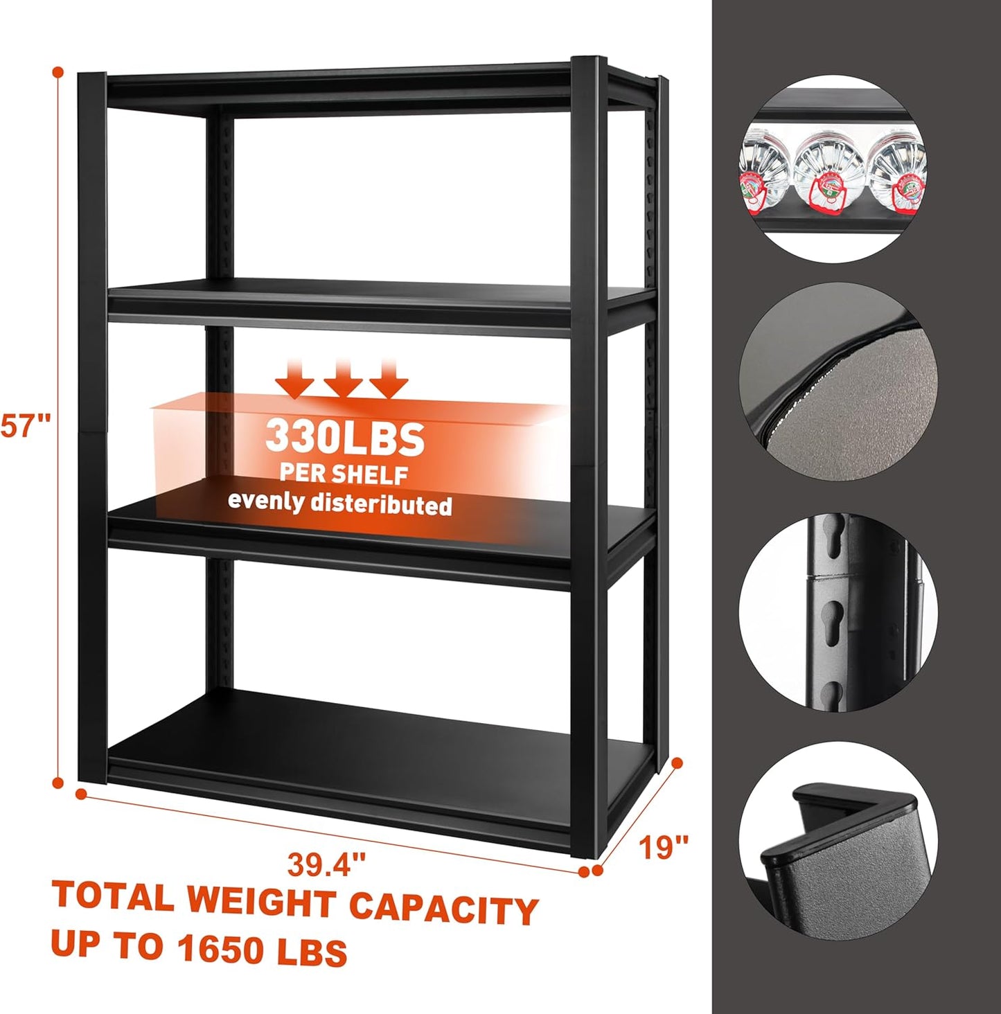 PACHIRA E-Commerce 39.4" W Garage Shelving Unit Heavy Duty, 4 Tier Adjustable Shelves Garage Storage System Industrial Shelving Kitchen Storage Rack 39.4" W x 19" D x 57" H