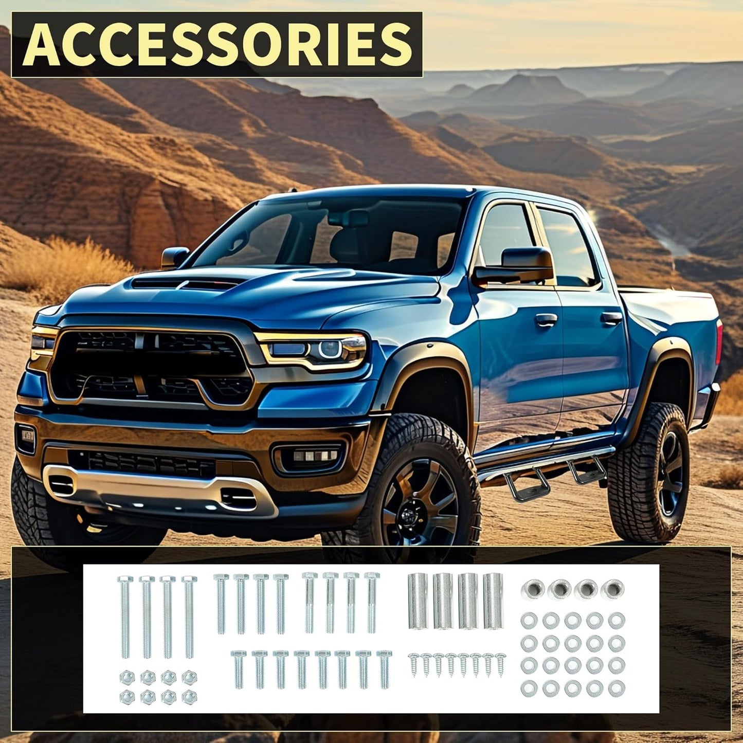 KUAFU Universal Side Step Compatible with 1967-2020 Chevrolet Toyota Ford Dodge Jeep GMC Nissan Mazda Aluminum 2 Pcs Side Step for Pickups & Trucks Black